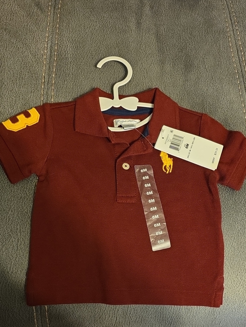 Polo by Ralph Lauren Maroon Baby Polo with Yellow Logo Patch